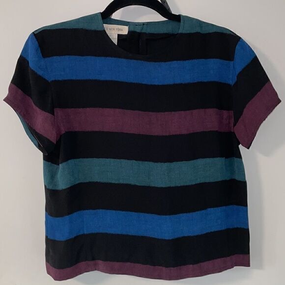 Jones New York vintage 100% silk stripe jacket and matching shell set size 6 - Picture 3 of 9